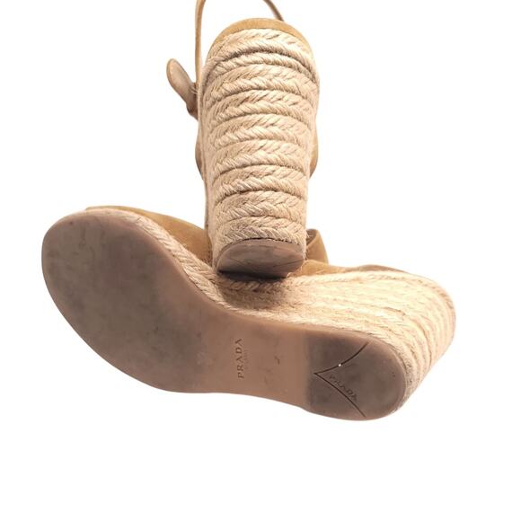 Prada Camel Suede Espadrille Wedge, 95mm Size 36 EUR / 6.5 US - Picture 8 of 9